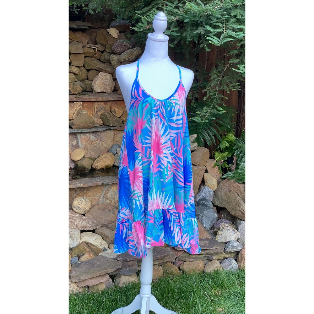 Banana Boat Sundress Women Medium Pink Blue Leaf UPF 50+ NWT
